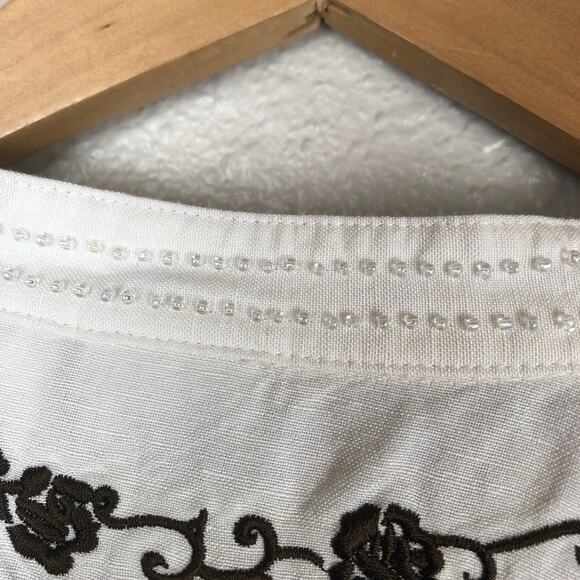 Emma James Petite White Collared Button Up Shirt Floral Embroidery - Picture 8 of 8